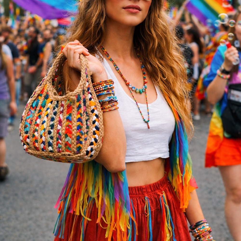 Multicolor Woven Crossbody Bag
